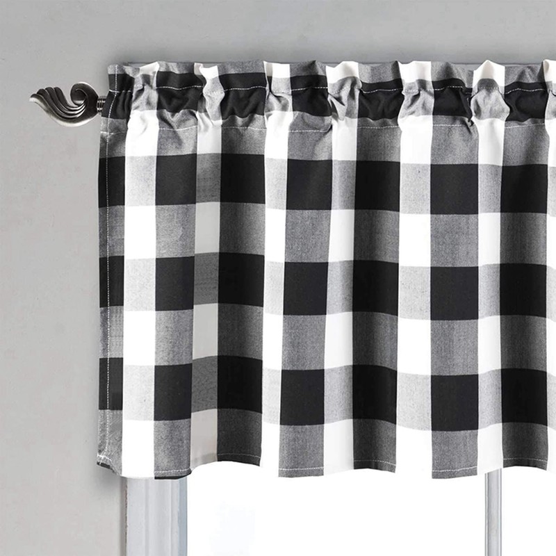 3X Valances for Kitchen Farmhouse Check Valances for Window Treatment