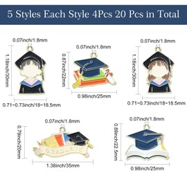 KitBeads 20pcs 5 Styles Graduation Enamel Charms Summer Bachelor Hat Book Charms Education Diploma Charms for Bracelets Jewellery Making Bulk