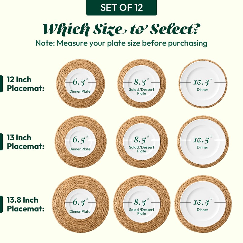 13 in Round Woven Placemats Plate Chargers Set of 12,