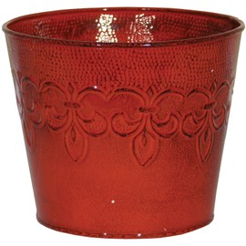 Robert Allen MPT01641 Fluer De Lis Series Metal Planter Flower Pot, 10, 6", Cayenne Red