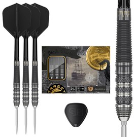 Target Japan Black Marque Armageddon G2 90% Tungsten K-Flex Swiss Point Steel Tip Darts Set, 24G | KFlex Dart Flight, Swiss Nano Points, Black & Silver Steel Dart Tips with K Flex Integrated Shafts