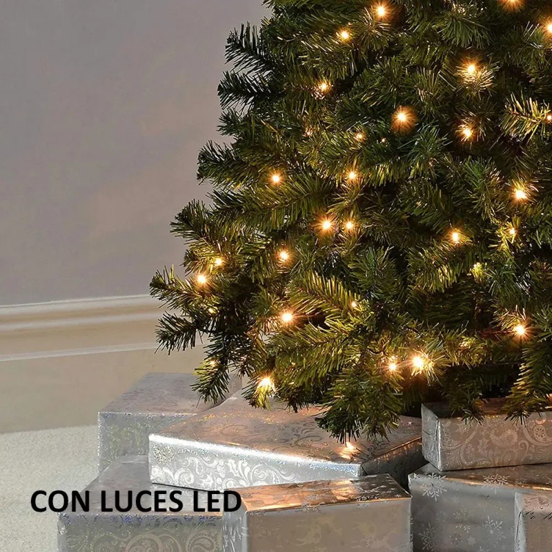 Árbol De Navidad Pino Artificial Verde Con Luces Led 2.1m