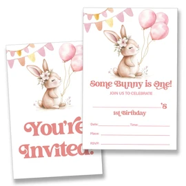 YLKJSTYS Some Bunny is One Birthday Party Invitations Pink Some Bunny Girl 1st Birthday Party Invites (20 Cards with Envelopes) Double Sided Design