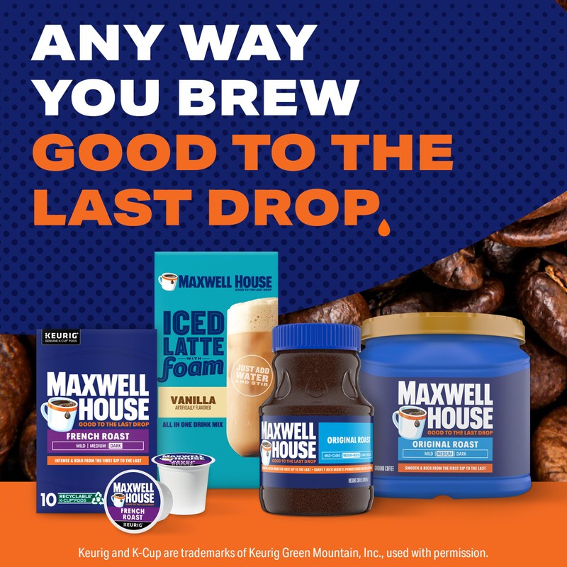 Maxwell House French Roast Dark Roast K-Cup Coffee Pods, 10