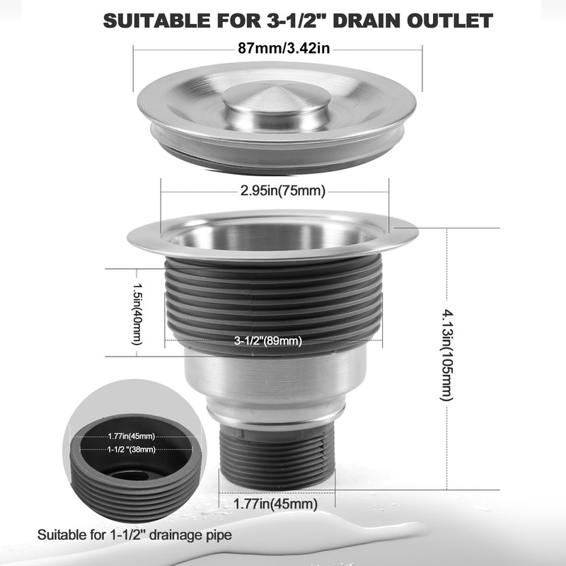 QuiLanTu 3 1/2" Kitchen Sink Drain Kit Replacement Sink Drain