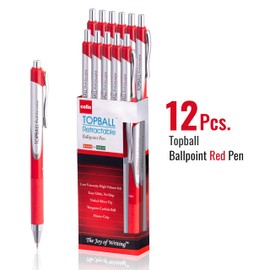 Cello Topball Grip Retractable Ballpoint Pens | Medium Point (1.0 mm) | Red Pens | Pack of 12 Biro