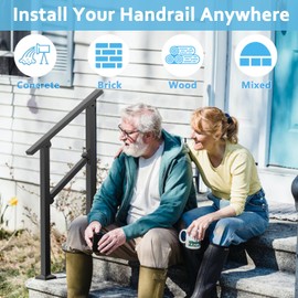 Wrought Iron Handrails for Outdoor Steps - Exterior Hand Rails for Concrete Steps Outside Metal Stair Railing Porch 2 Step