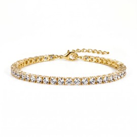 3mm Diamond Classic Tennis Bracelet for Women Dainty, Gold Plated Bracelets Waterproof, Stackable Gift for Women