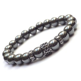 Men's Black Stainless Steel Intertwined Pattern Bracelet with Hematite Beads