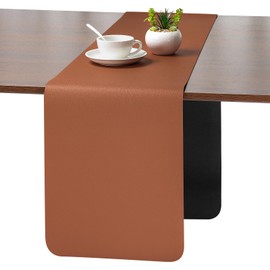 Myir JUN Table Runner, Modern Table Runner, Washable Table Runner, Outdoor Double-Sided Leather Table Runner, Waterproof, Non-Slip and Can Be Used for Decoration, 30 x 140 cm (Black Brown)