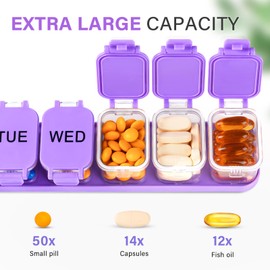 Extra Large Weekly Pill Organizer - Waterproof 7-Day Pill Box, Portable Vitamin & Supplement Case, Easy to Open Design, Ideal for Travel and Daily Medication Management