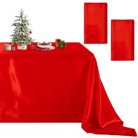 B-COOL Red Satin Tablecloth Christmas Party Tablecloth 2 Packs 59x120 Inches Rectangle Smooth Fabric Table Overlays for Xmas Wedding Holiday Birthday Banquet Home Table Decoration