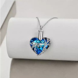 Fashion Jewelry CREMATION URN TREE HEART MEMORIAL ASHES pendant 18" 925 Sterling Silver Necklace