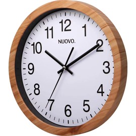 Nuovo 10" Wood Grain Round Wall Clock Silent and Not Tickling Vintage Wall Clock for Living Room Bedroom Kitchen (26cm / 10")