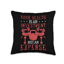 From Dyzamora Your Health is an Investment Not an Expense-Workout Fan Throw Pillow, 16x16, Multicolor