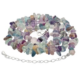 Lebensquelle Plus Fluorite Chip Chain Gemstone Chain 45 + 5 cm Extension Chain Made of 925 Silver Lobster Clasp, Stainless Steel, Fluorite