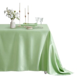 Srumvoat White Table Cloth, Luxury Satin Texture, Quality Polyester Fabric Reusable Tablecloth, Large Size Dining Table Cover for Wedding Banquet Party Events (Sage Green, 152 * 213cm)