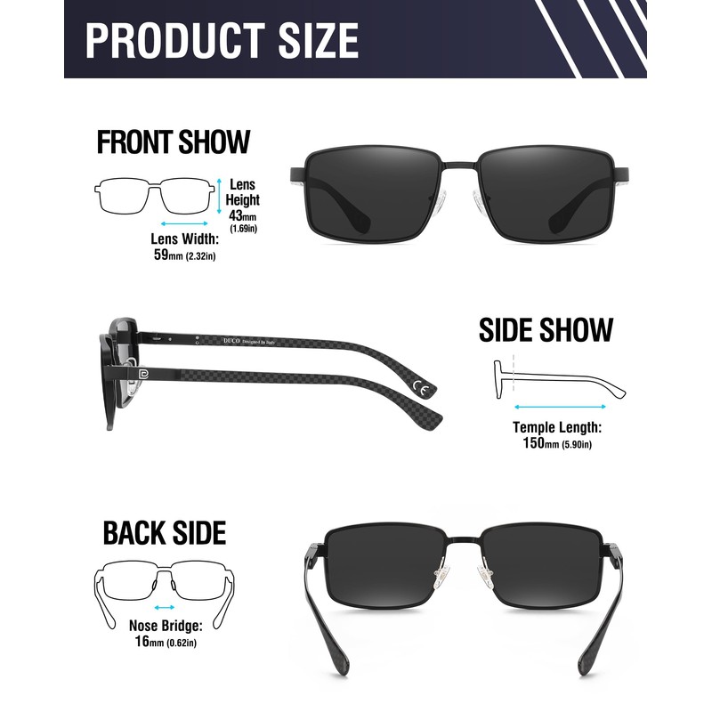 DUCO 2306 Men's Sunglasses, Polarized Sunglasses, Driving, Daily Use, UV400
