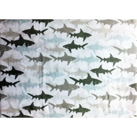 Little Dreamers Bedding 4 Piece Cotton Full Sheet Set Double Bed Swimming Shark School in Shades of Gray Tan Light Blue