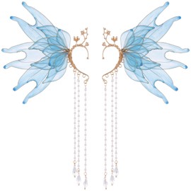 FRESHME Elf Ear Cuffs Mermaid - Fairy Ear Cuffs with Tassel Auricular Fins Ears Elven Wrap Clip-on Earring Dress Up As a Mermaid Renaissance Renfaire Dress Up Christmas Cosplay Accessories for Women