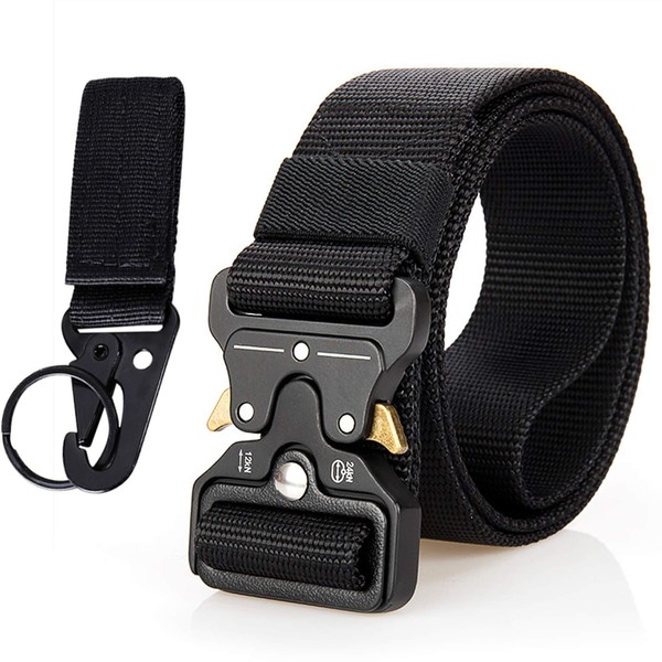 Tactical Belt Gun Adjustable Belts Military Style Webbing Riggers Nylon Belt with Heavy-Duty Metal Buckle and 49 Inches Longth Gun Belts Fits for Waist from 30 to 46 Inches with Gear Clip