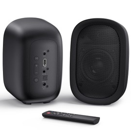 Saiyin Powered Bluetooth Bookshelf Speakers for Record Player, 40W Stereo Sound Speakers with 3-Inch Woofer, Dual-Curved Horn Bass Reflex Port and Optical/AUX/TV-ARC for Turntable/PC/TV, Pair