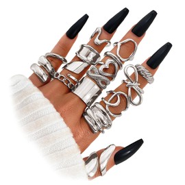 IFKM Gold Chunky Rings Set for Women 14k Gold Plated Thick Dome Stackable Open Rings Trendy Dainty Minimalist Jewelry Gifts (Geometric metal, Silver)