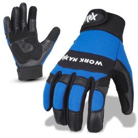 WORKMAXX Gardening Working Gloves Garden Thorn Proof Flexible Heavy Duty Leather Mechanic Utility Dexterity Breathable Construction Gloves for Work Mens Women (BLUE, MEDIUM)