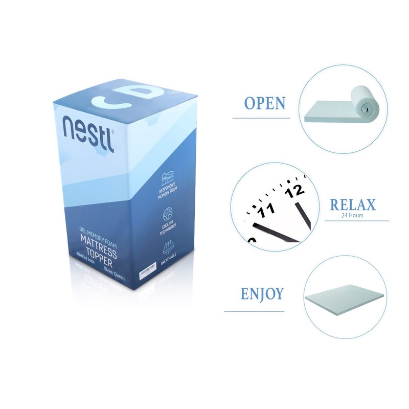 Nestl Mattress Topper, 2 Inch Memory Foam Topper, Gel Infused