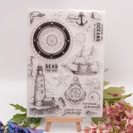 KWELLAM Seas The Day Sail Away You Anchor Me Sailboat Starfish Lighthouse Conch Compass Clear Stamps for Card Making Decoration and DIY Scrapbooking 21051507