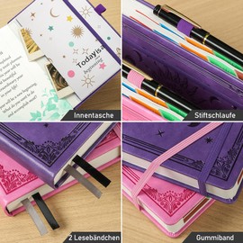 Calendar 2026 A5 (21.5 x 15 cm) Daily Planner - in German, 1 Day 1 Page Diary January to December 2026, with Colourful Monthly Tabs, Colourful Inside Pages, Inner Pocket & Pen - Purple
