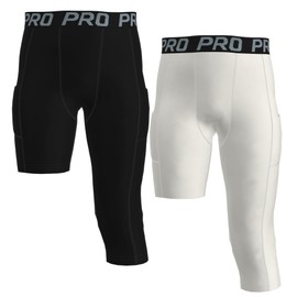 LANBAOSI Youth Boys One Leg Compression Pants 3/4 Leggings Kids Sports Basketball Athletic Tights Baselayer