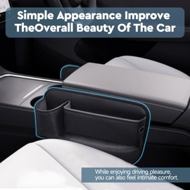 2 Pack Car Seat Gap Filler Organizer with Cup Holders - Universal Fit LeatherStorage Box for Car,SUV,Truck -Preventltems from Dropping, Holds Phone, Keys,Sunglasses (Black, Driver & Passenger)