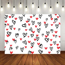 Lofaris Black and Red Heart Backdrop for Photography Valentine's Day Background Couple Anniversary Bridal Shower Wedding Baby Shower Birthday Decorations Photo Booths Props 7x5ft