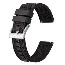 BISONSTRAP Watch Straps for Men, High Performance Fluororubber Watch Strap with Quick Release, 18 mm, 20 mm, 22 mm, Black / Silver Buckle, Sports