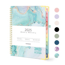 Forvencer 2025 Planner, Hardcover Weekly and Monthly Planner, January 2025 - December 2025, 6" x 8", Spiral Calendar Planner with Tabs, Exquisite Daily Organizer Notebook with Inner Pocket, Agenda Journal for Office Home School, A5 Size, Teal Marble