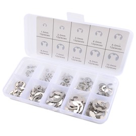 E Clips Assortment Kit 120PC External Retaining Rings Set (M1.5-M10), 10 Sizes Snap Rings Assortment Kit, 304 Stainless Steel Retaining Rings Collection for Shaft Maintenance