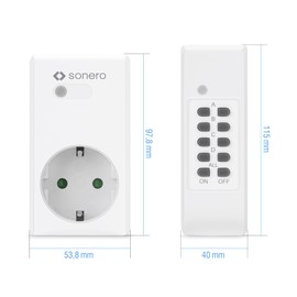 sonero Funksteckdosen Set: 3x Funksteckdose und 1x Funkfernbedienung, 1100 Watt, max. 30m Reichweite, Indoor, weiß