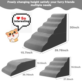 MALOROY Dog Stairs for High Beds 30-36 inches Tall, 6-Step Pet Stairs/Steps for Small Large Dogs, 30D Foam Pet Dog Steps for Bed 32-36 inches, Dog Ramp/Ladder for Old Dogs/Cats, Grey