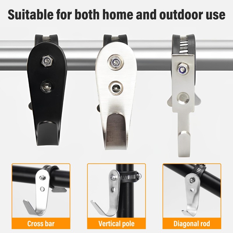 DOVORSY Tube Rod Hooks,Stainless Steel Adjustable J Hooks, for 0.71"-1.26"