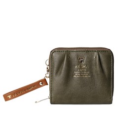 Mozu VS-0322 VASKA VS-0322 Wallet, Lightweight, Compact, Small Coin Purse, Round Zipper, Synthetic Leather, Strap, Elk, Northern Europe, VASKA by Roxy, Women's Bifold Wallet, green