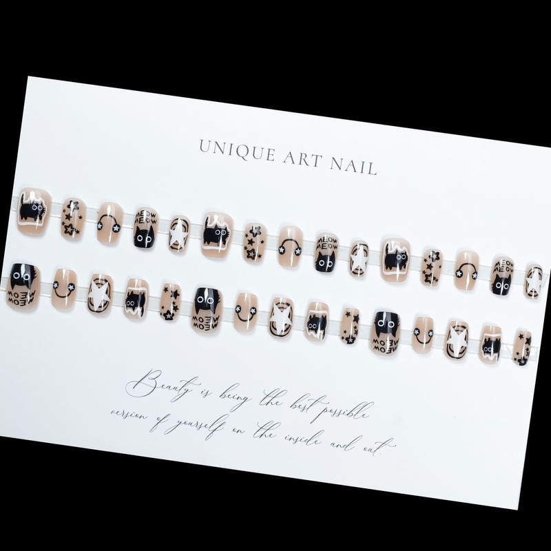 Nail Tip, Short, 24 Pieces, Nail Tip, False Claws, Cat
