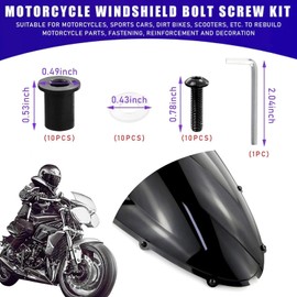 10PCS Motorcycle Windshield Bolts Screws Kit, Aluminum Motorbike Windscreen Screw Bolts Nuts Fastener Kit with Wrench, Windshield Body Mounting Bolts Nuts for Motorcycle (Black)