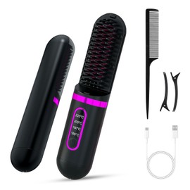 Negative Ionen Haarglätter Bürste, Glättbürste Kabellos, Tragbare Glätteisen für Reise,20s Schnelle Erwärmung Haarbürste für Frauen,Anti-Verbrühung, Schwarz