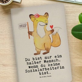 Mr. & Mrs. Panda DIN A4 Baumwoll Notizbuch Sozialarbeiterin Herz - Geschenk, Skizzenbuch, Kladde, Tagebuch, Dankeschön, Eintragebuch, Notizblock,