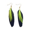 Black Feather Earrings with Lime Green Feather - Handmade