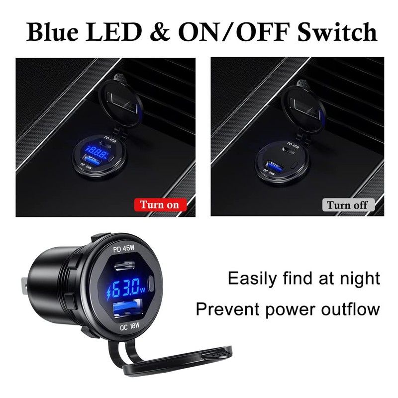 GOBGOD USB C Car Charger Socket 12V/24V USB Outlet, 45W