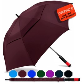 SIEPASA Golf Umbrella Large 62/68/72 Inch Automatic Open Golf Umbrella Extra Large Oversize Double Canopy Vented Umbrella Windproof Waterproof for Men and Women.(Wine Red, 62",Red Handle)