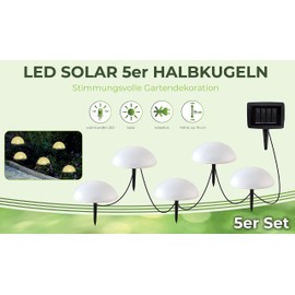5 Solar Ground Lights in Hemisphere Shape, Modern Solar Lights for Outdoor Use, Includes Ground Spike and Solar Panel, Diameter Approx. 15 cm (Warm White)