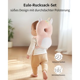 Fortella Baby Head Guard Backpack with Socks and Knee Pads, Breathable Back Area, with Adjustable Strap for 5-24 Months, for Crawling, Running Learning and Children's Activities (Unicorn)